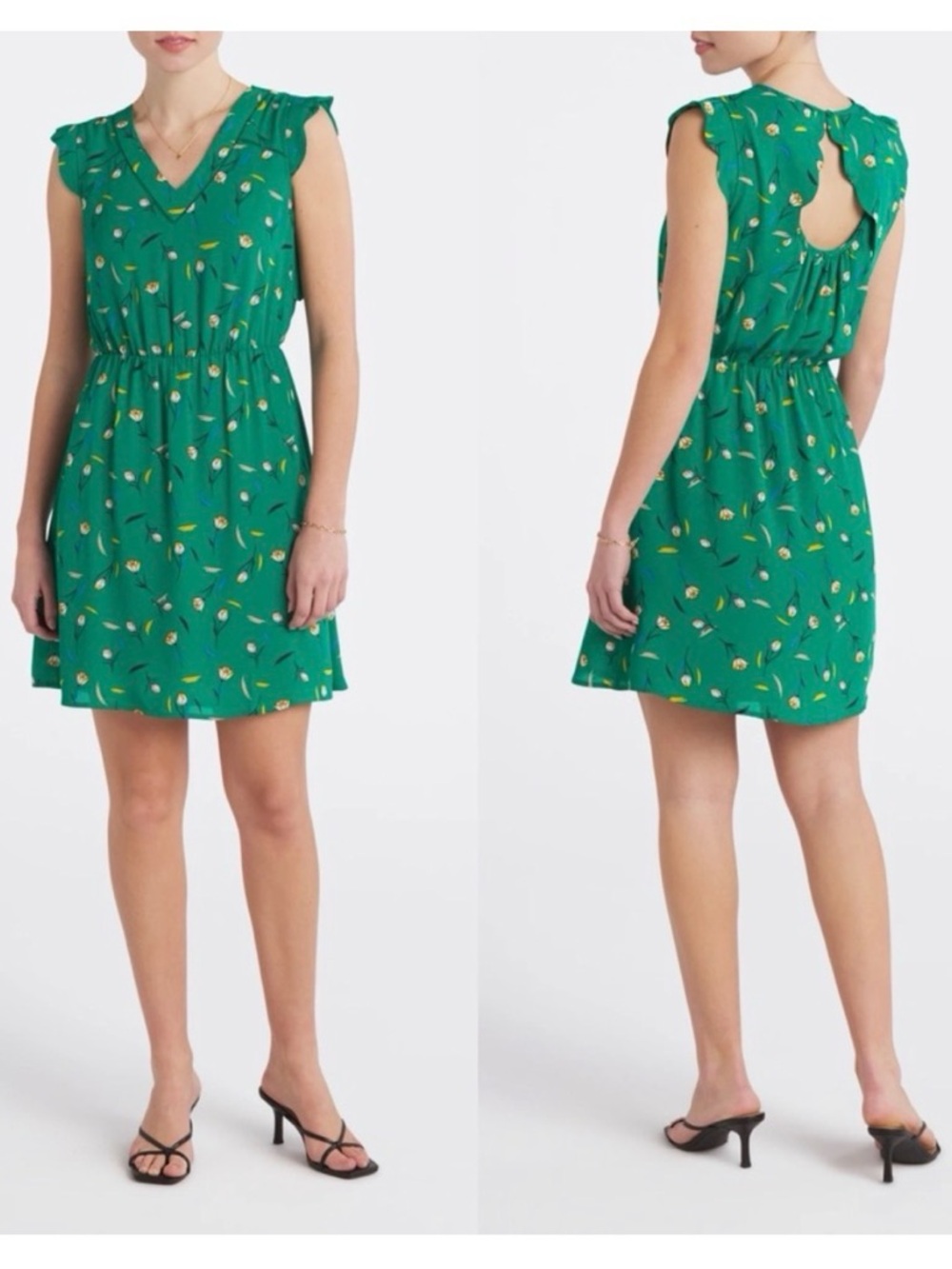 41 HAWTHORN MIDNIGHT SCALLOP GREEN FLORAL MINI DRESS STITCH FIX NWT